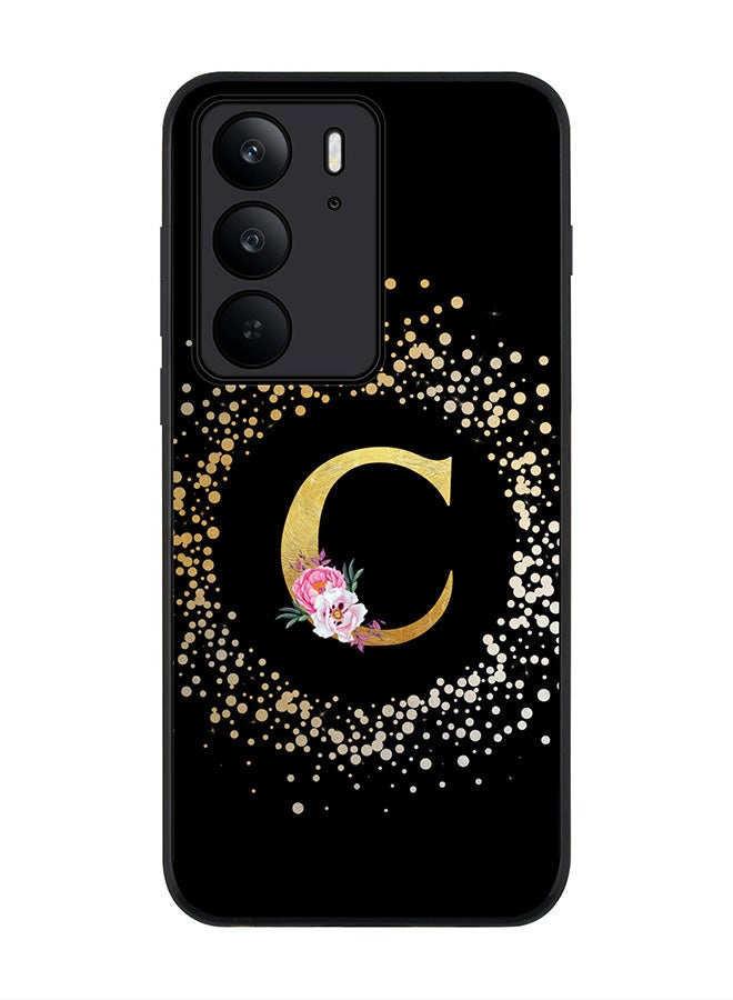 For Realme C75x / C75 4G Case,Slim fit Camera Protection, Shockproof Thin Phone cover  - Custom Monogram Floral - C ( Black )